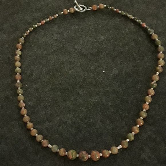 Unakite with peach seed beads, New 20" long,toggle - Picture 2 of 8